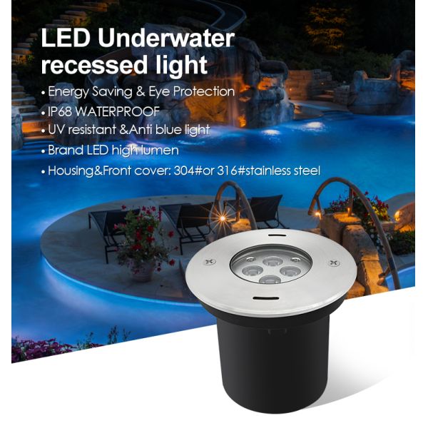 Underwater Recessed Light 316 Stainless Steel Face Marine-Grade Material With 110MM Diameter