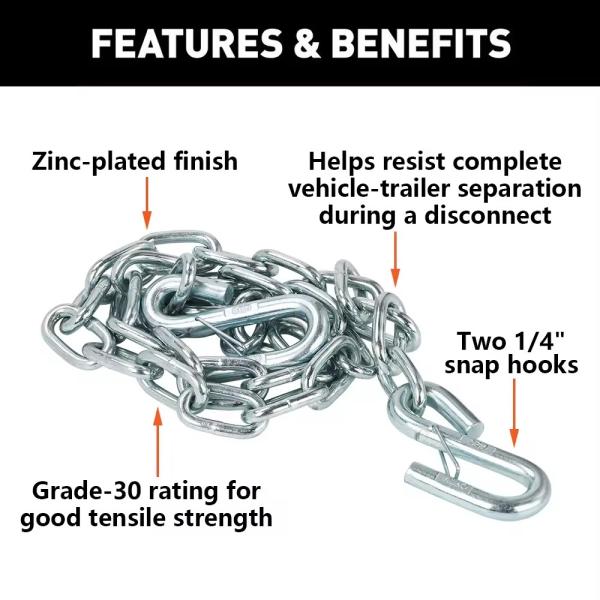 48kN Trailer Safety Chain With S Hook 0.25 Inch Diameter Nonstandard