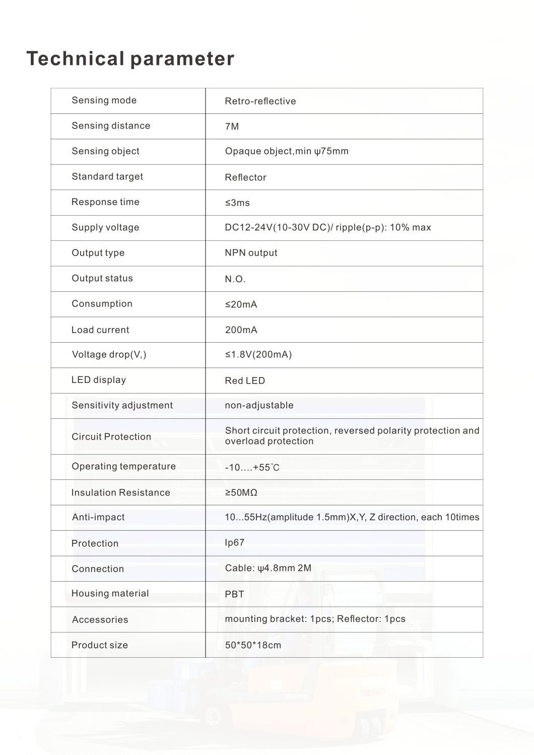 Отражающий инфракрасный датчик IP65 Реле выход 7m диапазон обнаружения для безопасности дверей