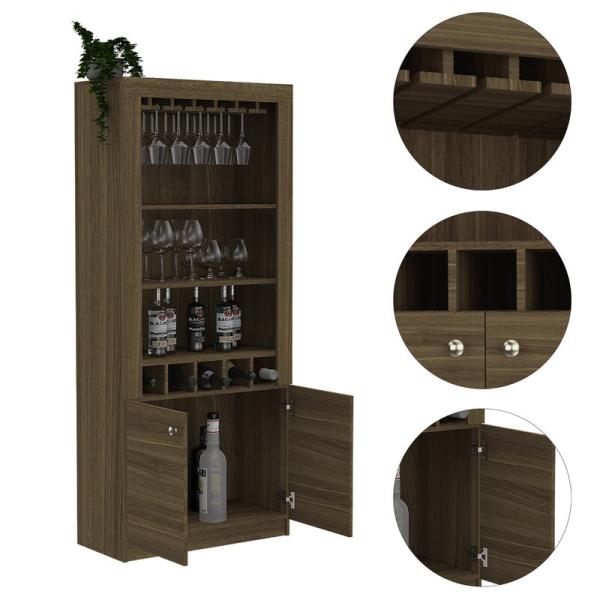 Industrial Bar Corner Wine Rack Cabinet With Wooden Shelves Wall Mounted Design