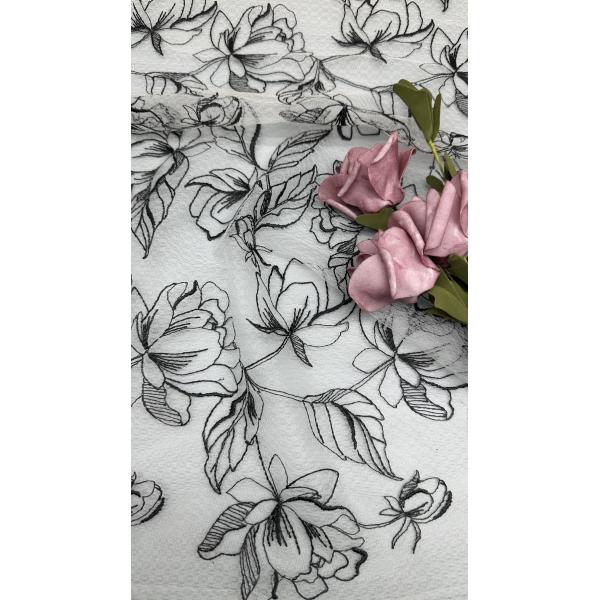 白と黒の花色の刺身の蕾の織物 女性用 高級チュール網織物