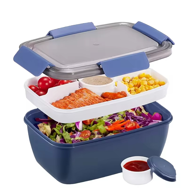 BPA Free Rectangular Plastic Salad Container Set With Ice Pack for Adult Meal Prep