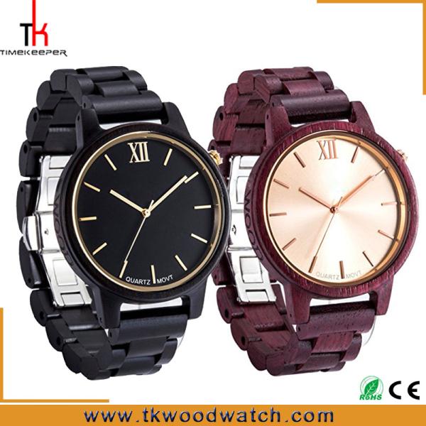 Christmas Gift Red and Dark sandalwood Gold hand wood watch private label