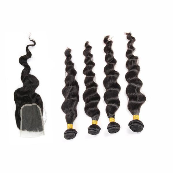 Natural Color Black Indian Virgin Remy Hair Extensions 4 Bundles Loose Wave