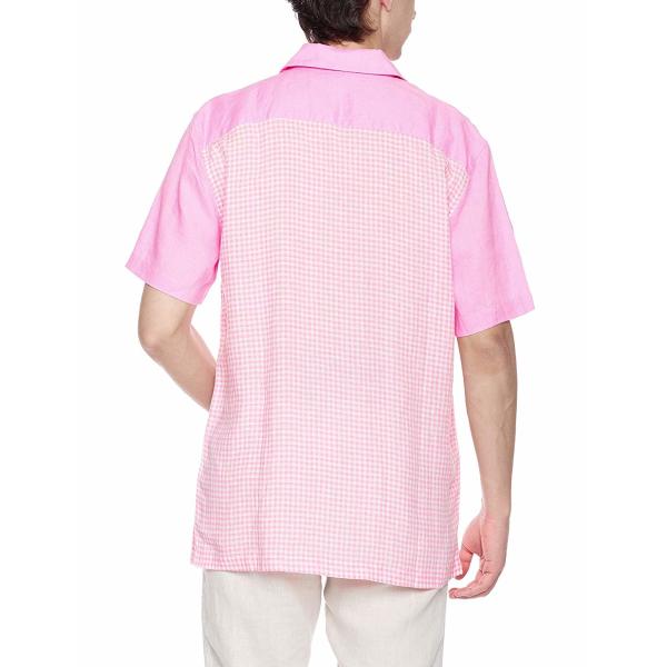 100% Linen Camp Collar Business Mens Casual Short Sleeve Shirts Contrast Check Pattern