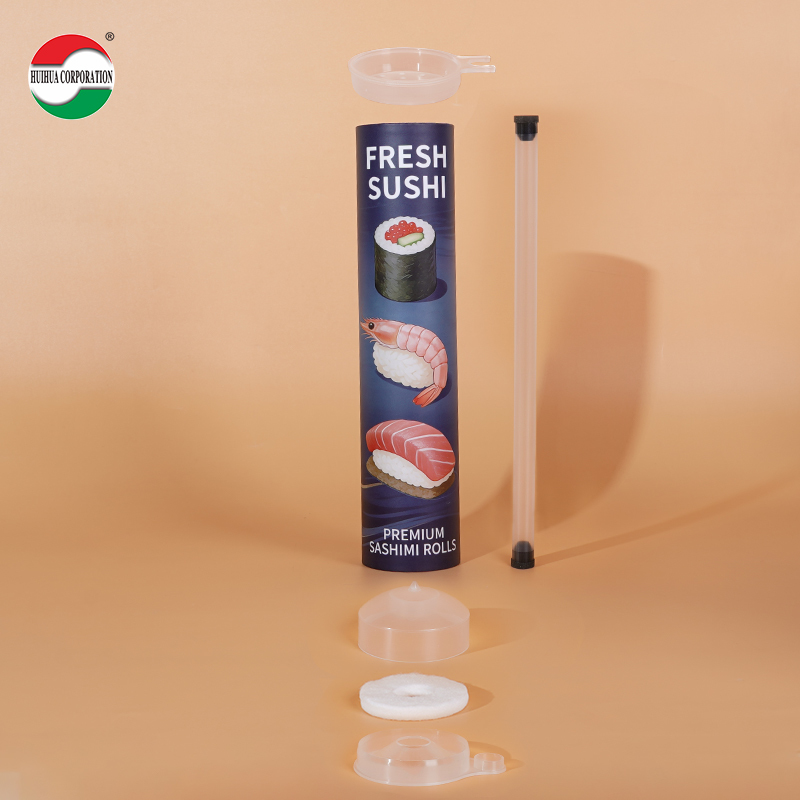 Custom Printed Push Up Sushi Paper Tube Packaging Food Grade Cylinder Can With Soy Sauce Tube Holder
