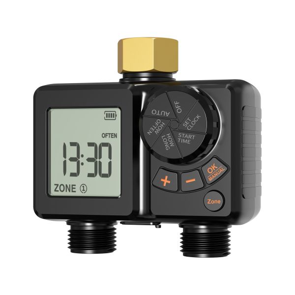 Rechargeable Digital Irrigation Timer Heavy Duty Brass Connector Auto Sprinkler Controller With Manual Override