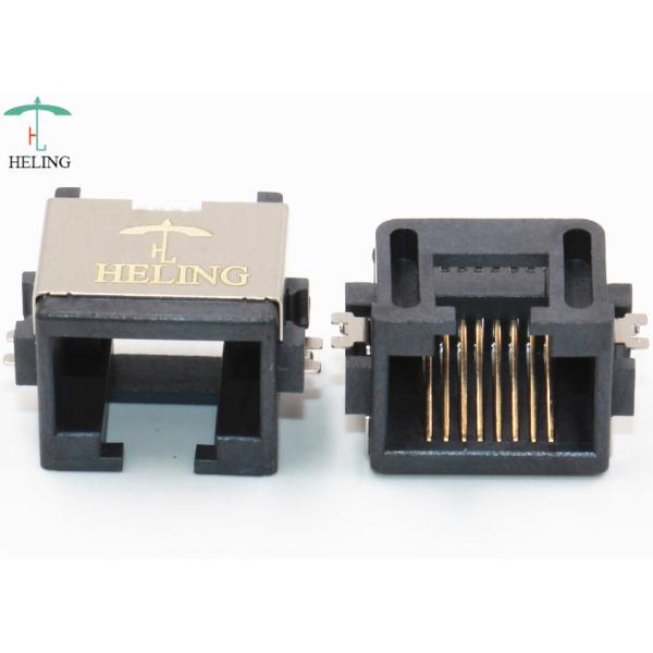 Brass Shielded Low Profile RJ45 , Tab Up Female Lan SMT Connector RJ45 Waterproof