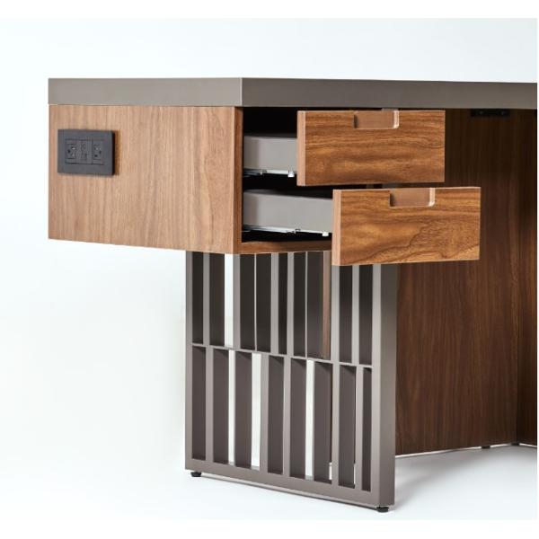 Luxury HPL Laminate Metal Frame Hotel Writing Desk With 2 Drawers And Power