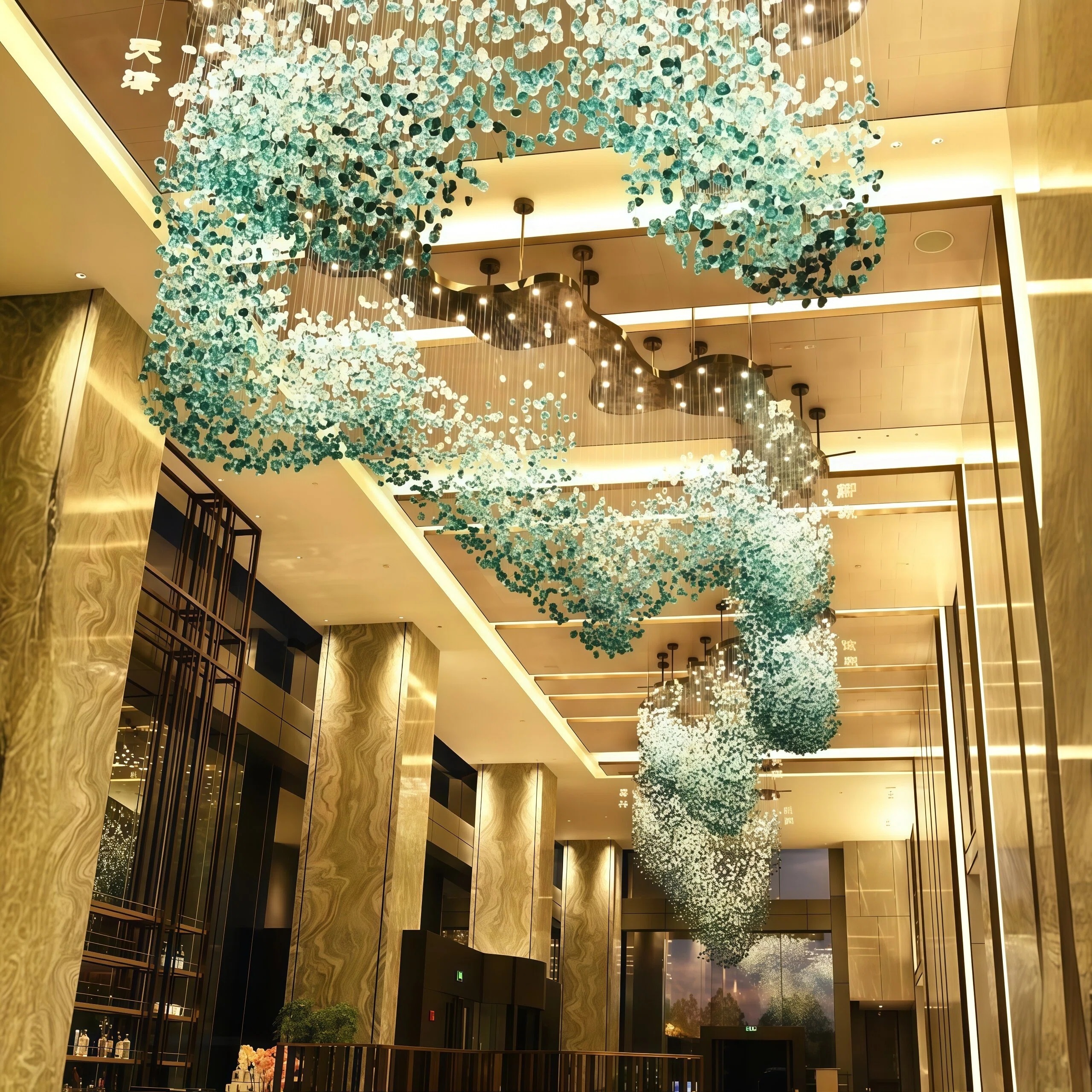 JYLIGHTING Custom Gradient‑Color Crystal Cascade Chandelier, Wrought Iron Frame Large Art Suspension Light, High‑Ceiling Hanging Lamp for Hotel Lobby & Commercial Engineering Projects