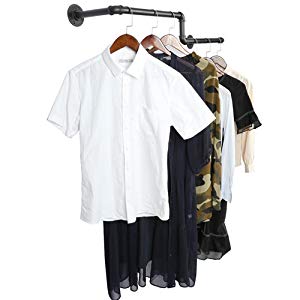 Черная однорельсовая стойка для одежды для установки на стену Промышленная труба Стойка для хранения одежды