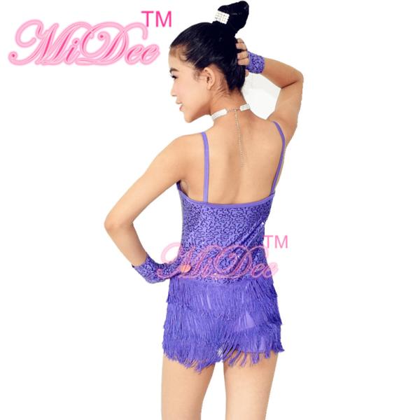 3 Layer Latin Dance Costumes Biketard V - Neck Bodice Flying Fringe Skirt Outfits