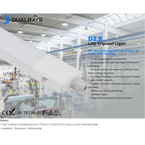 AC100V 277V IP65 LED Tri Proof Lamp For Warehouse Supermarket