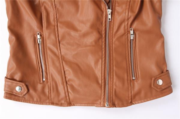 Water Resistant Coffee Faux Leather Bomber Jacket Womens 100% Polyurethane