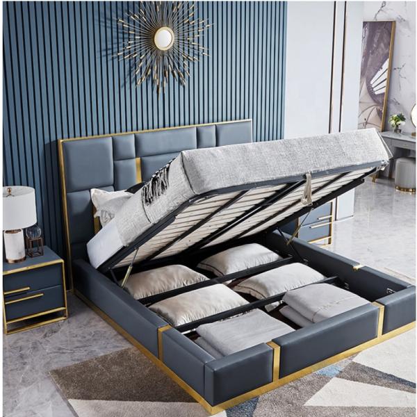 Leather Tufted Upholstered Bed Modern King Bedroom Sets