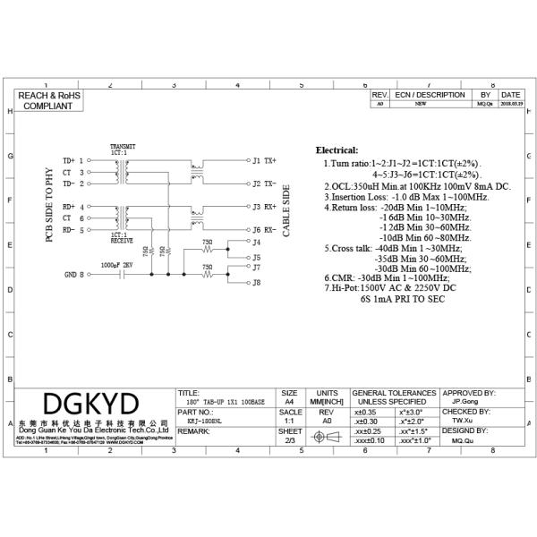 LAN женщины rj45 входа высоты 12mm KRJ-1808NL вертикальный поднимает интегрированный Magnetics домкратом совместимое HY951180A