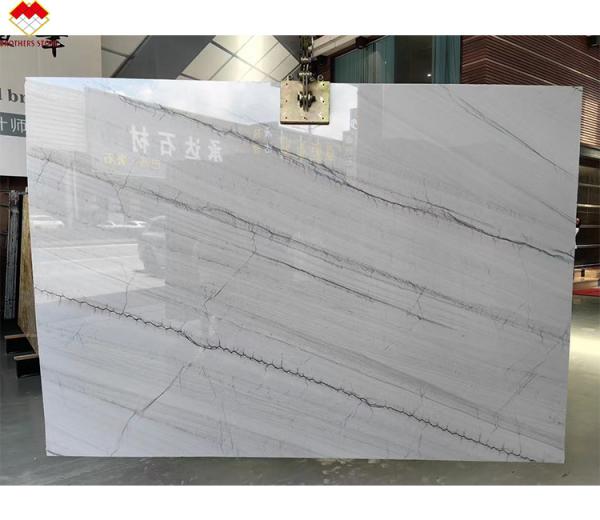 Modern Kitchen Floor and Stair White with Green/Grey Veins Calacatta Marble Book Match Table Countertop
