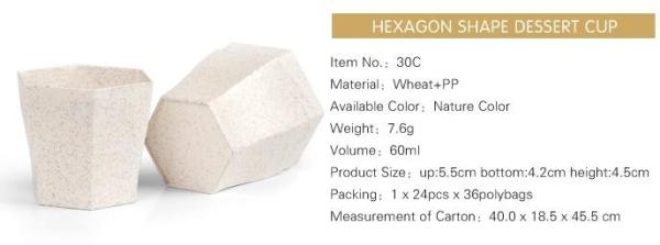 Wheat straw Compostable HEXAGON shape dessert cup,square wheat plastic dessert cup,Pla Plastic Disposable Corn Starch Cu
