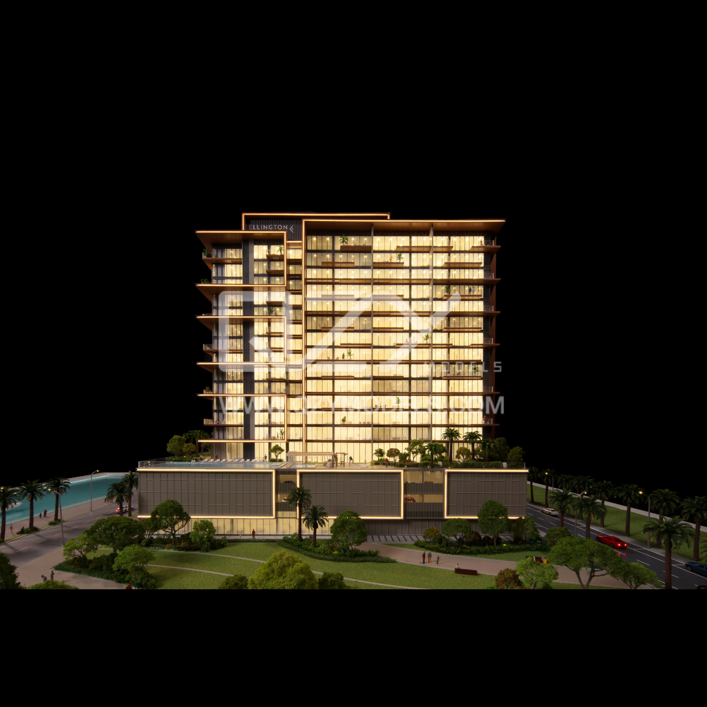 1:100 Scale Architectural Model of Dubai Island with Full Lighting for Luxury Residential Display