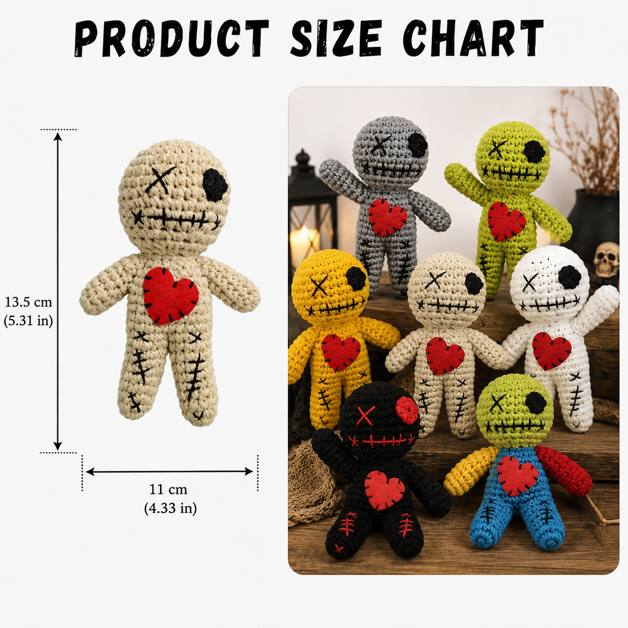 Crochet Voodoo Doll Set Halloween Plush Decorations Handmade Style Spooky Party Decor Goth Room Ornament Festival Display Stuffed Yarn Doll for Haunted House Carnival Cosplay Gifts
