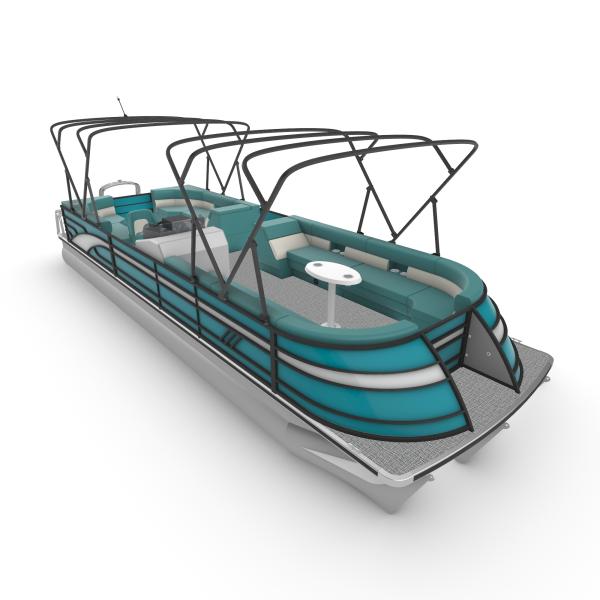 27FT Sport Pontoon Boat with 8.2m Length Four Side Sofa and Blue Interior for Family Leisure