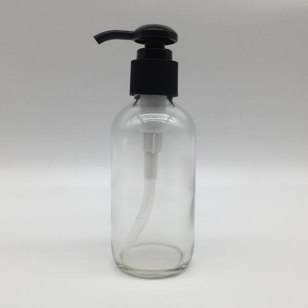 4oz Boston Round Glass Dispenser Bottle With Plastic Pump for  disinfectant , hand wash disinfectant bottle
