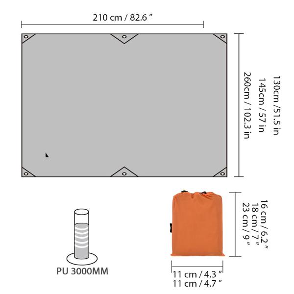 Portable PU3000mm Waterproof 150D Camping Ground Sheet