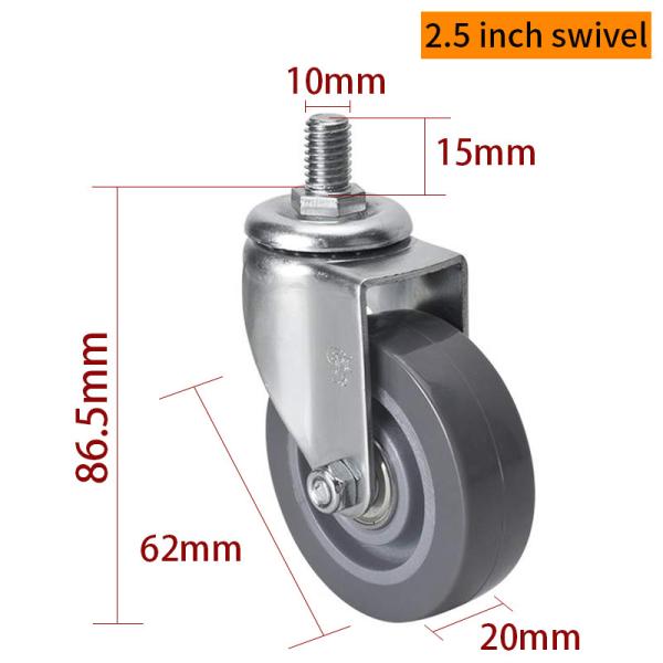 EDL Mini roues à rouleaux de 2,5 pouces 40 kg TPU fileté par type pivotant et frein