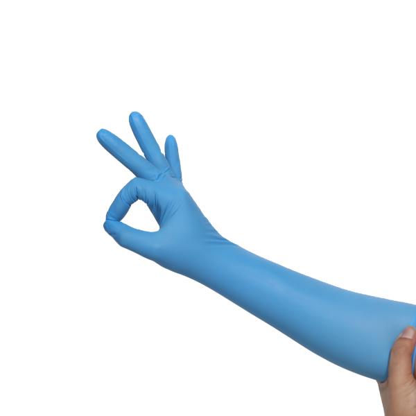 High Quality Free Samples Sky Blue Disposable Wholesale Medic Powder Free Long Sleeve Non Sterile Nitrile Gloves