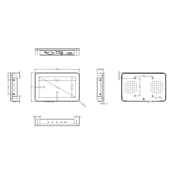 TFT Industrial All In One PC Touch Screen 7'' Linux Fanless Intel J1900/Z8350
