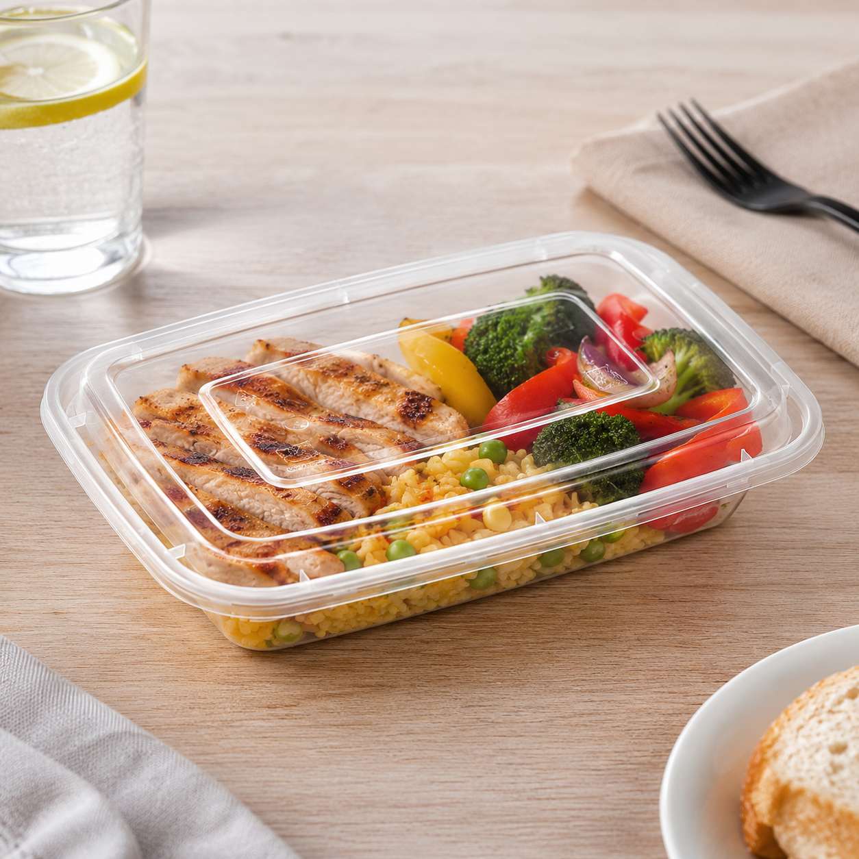 750ml Square PP Food Trays American Style Meal Takeaway Tray with Lid