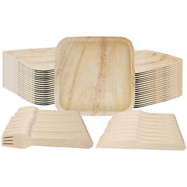 10-Piece Set of Palm Leaf Plates for Wedding Dinner Round and Square Disposable Dishes