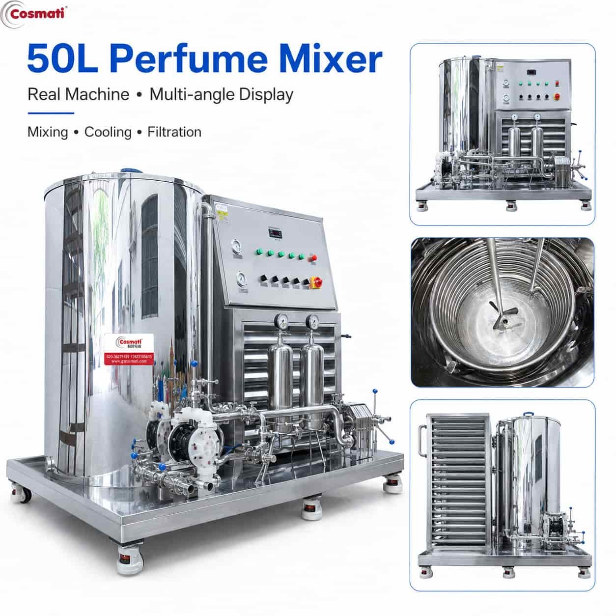 Perfume Mixing Machine 50L 100L 500L Stainless Steel Agitator Cooling Filter
