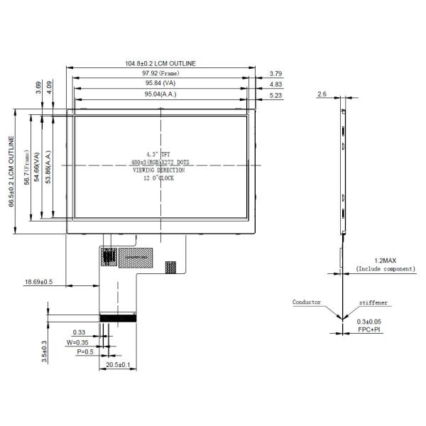4.3 inch 480*272 TN LCD 40PIN 24bit RGB ST7282 touch (TFT LCD for industrial, home appliances, toys, medical)