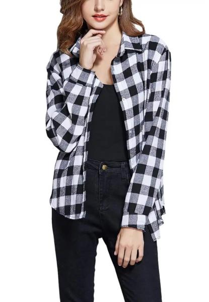                  Womens Plaid Button Down Shirt Long Sleeve Flannel Classic Casual Blouse             