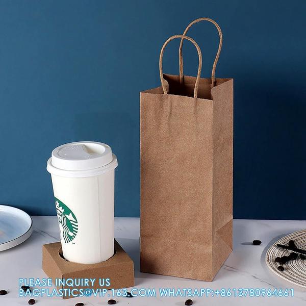 Kraft Paper Bags, 5.4X3.3X13 Recyclable Brown Wine Bags Paper Gift Bags Retail Bags Shipping Bags With Handles Bulk