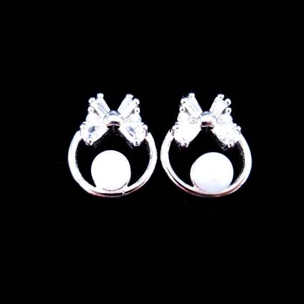 Anniversary 925 Silver Jewelry Earrings White Zircon And Fresh Water Pearl Heart Shape