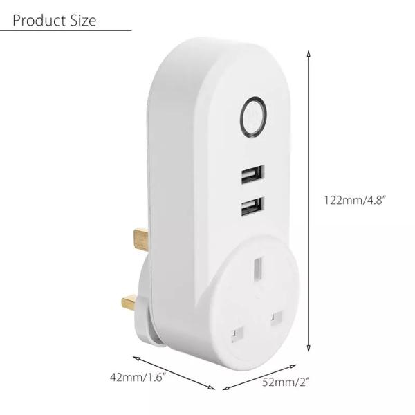 Smart WiFi Power Plug Outlet Socket with 2PCS USB Port App Control Timer Function Compatible with Amazon Alexa Google
