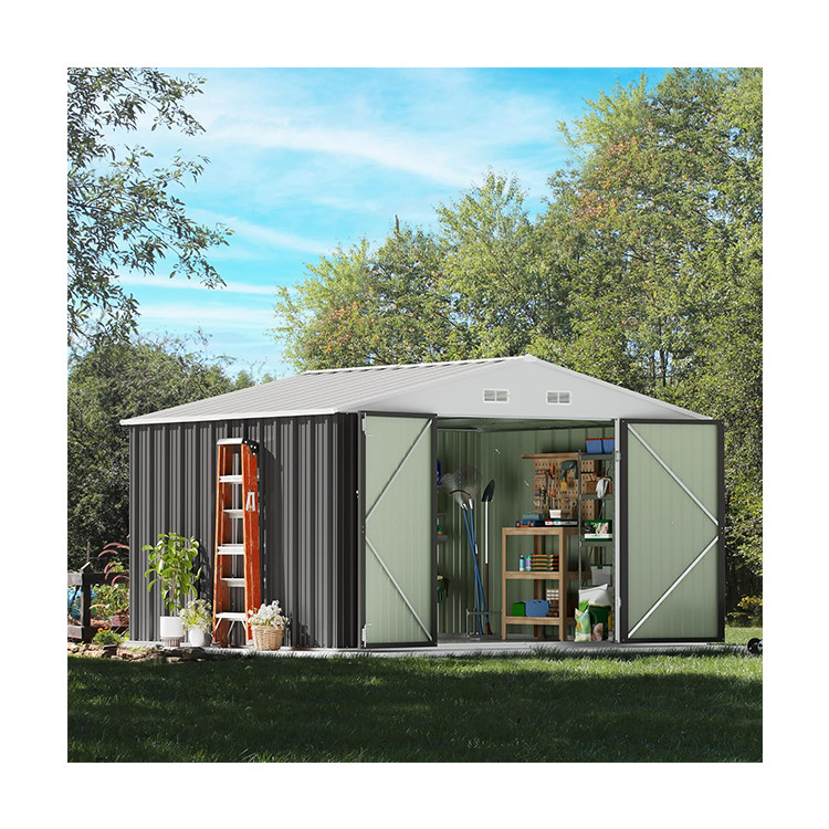 Outdoor Storage Tools Shed Large Size 8x10FT Metal House with 66.5 Height Steel Doors