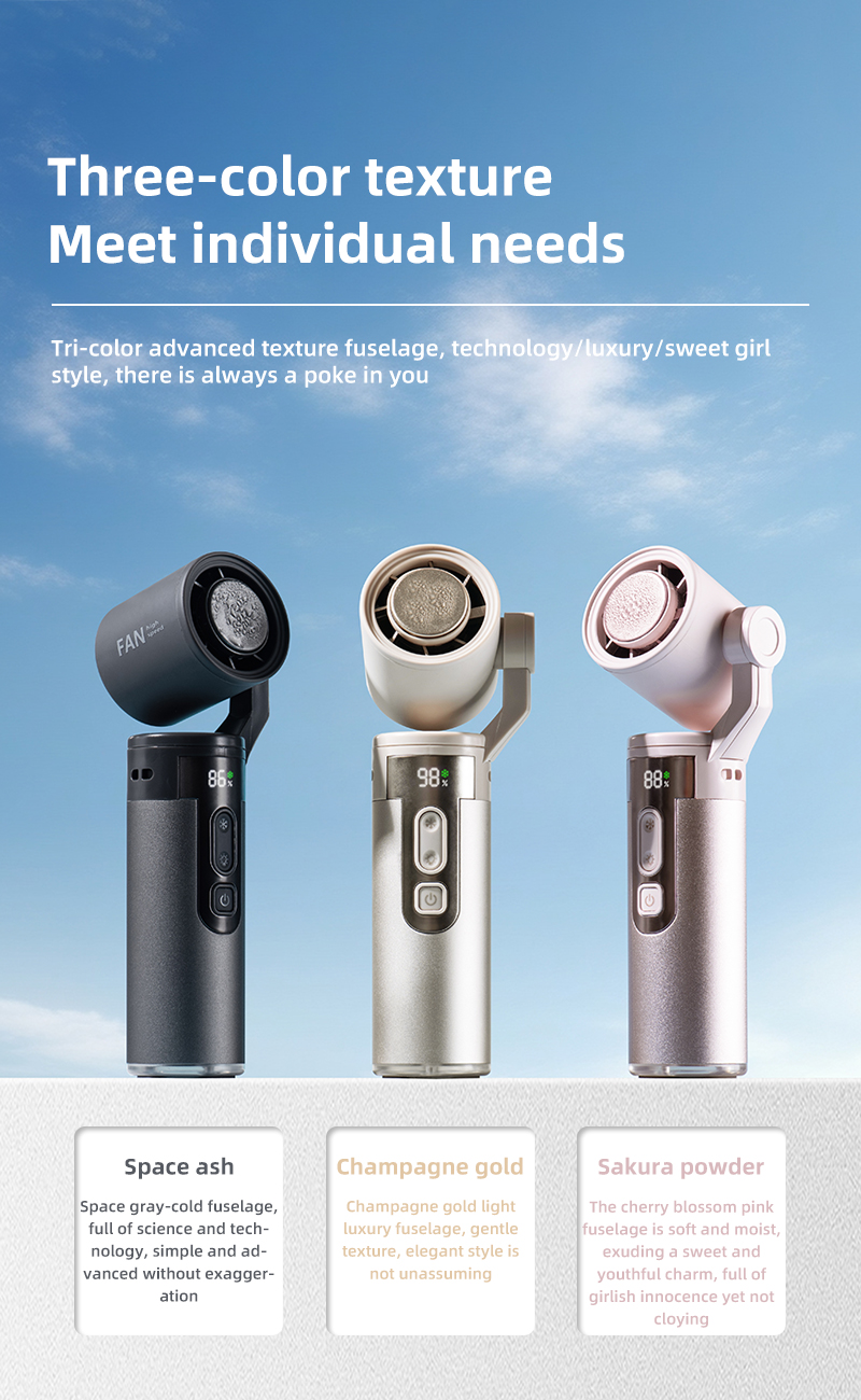 Factory OEM ODM Gimbal Handheld Fan Built-in 3000mAh 21700 Lithium Cell Semiconductor Ice Cooling Fan with LED Flashlight