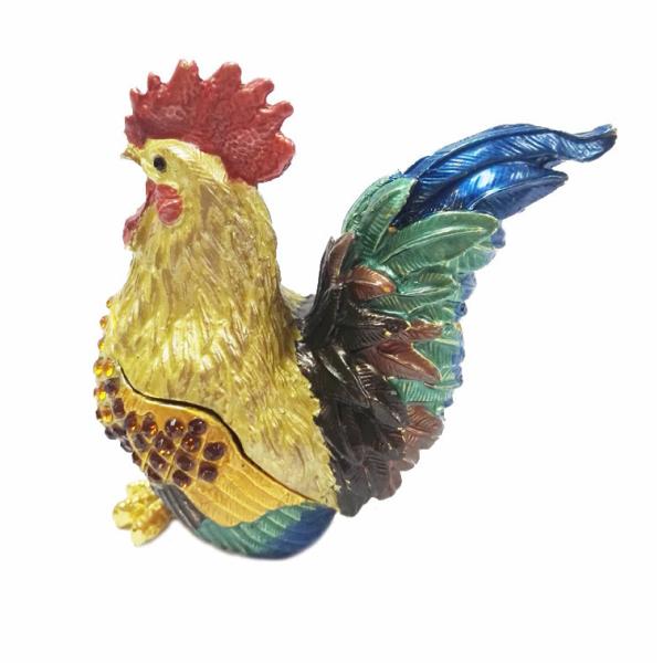 Metal enamel beautiful rooster figure status jewelry box for cock year gifts