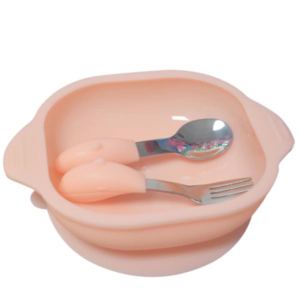 Baby Soft Silicone Suction Bowl Plate Small Baby Divided Plate Spoon With Lid Set