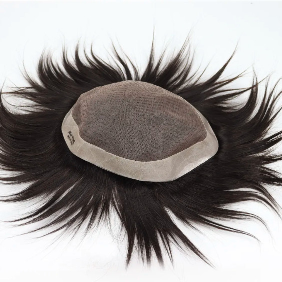 Fine mono in middle with NPU around men hair replacement