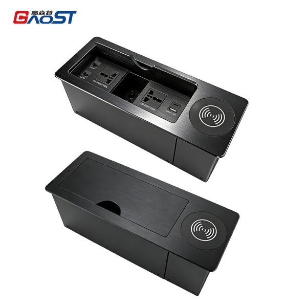 Conference Audio Visual Cubby Box Power Multimedia Outlet Wireless Charger 65W PD charge