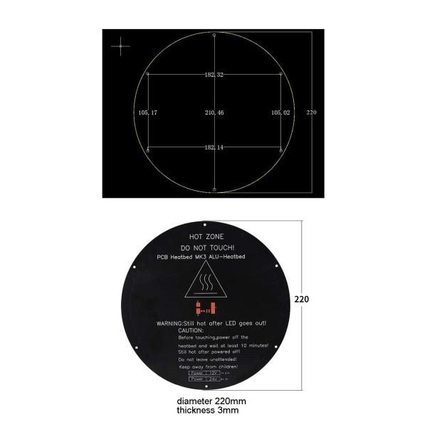 Black Metal Thick 3mm 3D Printer Heatbed MK3 Round Delta Rostock