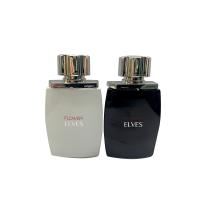 Garrafa de perfume branca do preto liso do quadrado 25ml com o tampão da forma da flor