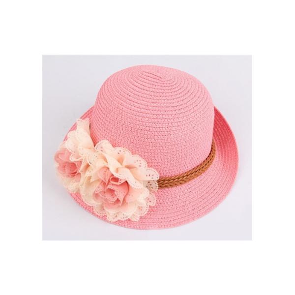 Embellished Wavy Edge Straw Beach Hat Chic Flower Shape And Mesh Founded