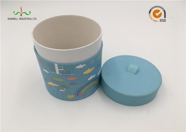 Customized Cardboard Cylinder Tubes Flat Edge With Handmade Light Blue Round Paper Box