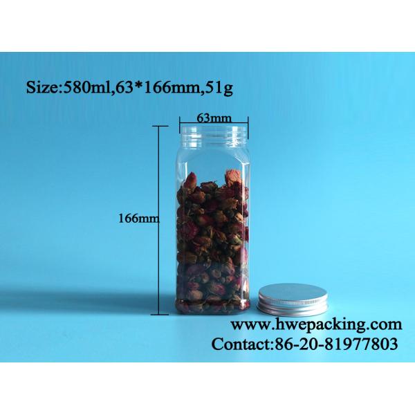 580ml Square PET Plastic Jar For Food Airtight Wide Mouth Empty Aluminum Screw Cap