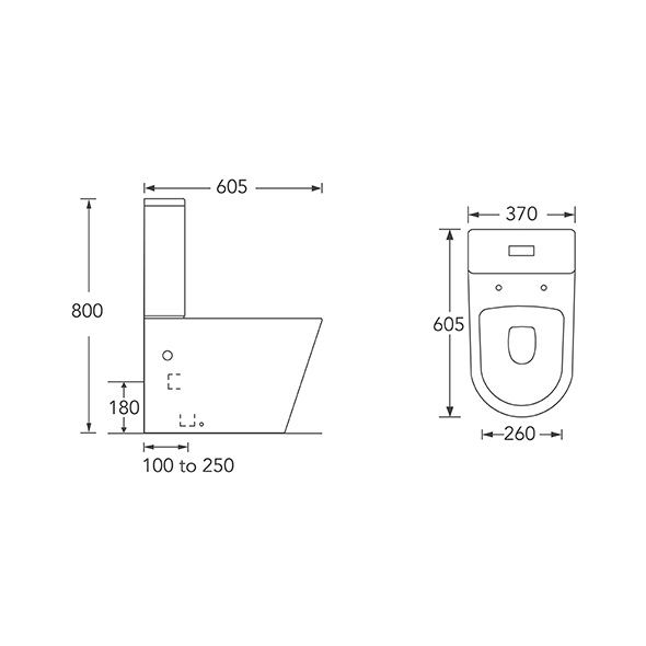 Black Two Piece Toilets 370x605x800mm Modern Toilet Orin OR8308-B